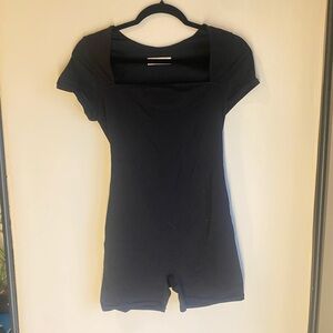 Women's Black Square-Neck Short Bodysuit
